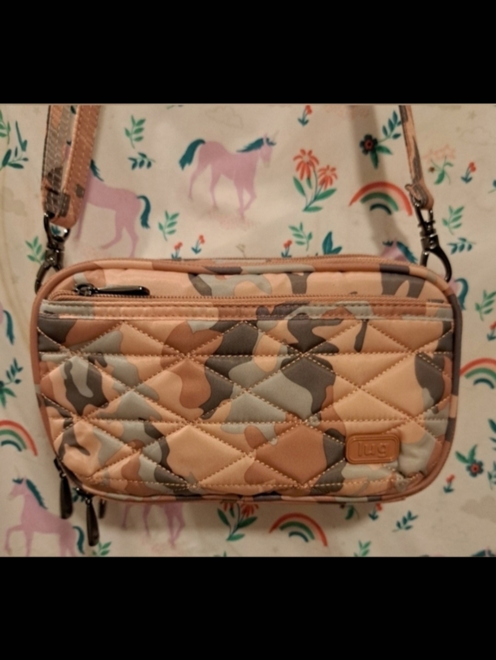 NWOT Lug Roundabout Pink & Grey Camo Nylon Neutral Casual Everyday Purse Bag